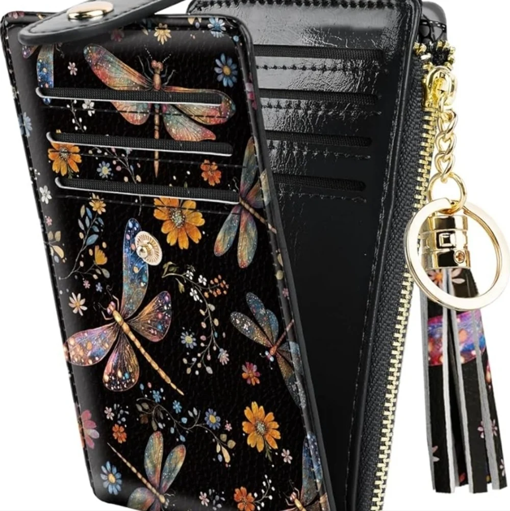Black Dragonfly Print Wallet